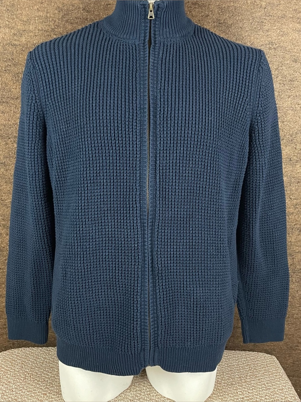 L.L.Bean Sweater Jacket Men's 2XLT Waffle-Knit Organic Cotton Full Zip Pockets